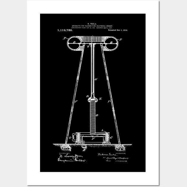 Nikola Tesla Electrical Energy Transmission Tower Patent Print 1914 Wall Art by MadebyDesign